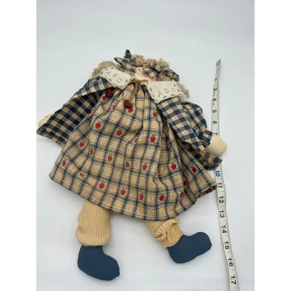 Vintage Rag Doll Plaid Dress ABC Collar Primitive Country Cloth Doll Americana